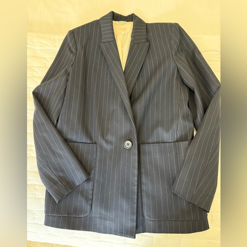 Maje Pinstripe Double Breasted Blazer